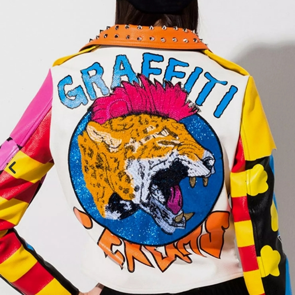 Azalea Wang Graffiti Kisses Vegan Leather Moto Jacket M - Picture 4 of 14